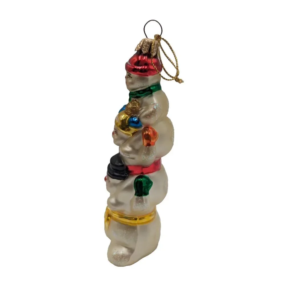 Vintage Snowman Totem Pole Hand Blown‎ Glass Poland Stacked Snowmen